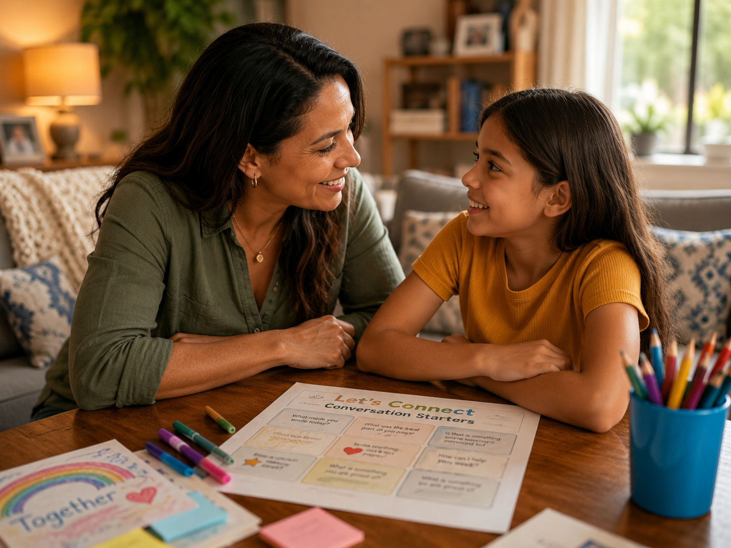 Parent and child building a stronger connection through meaningful conversation