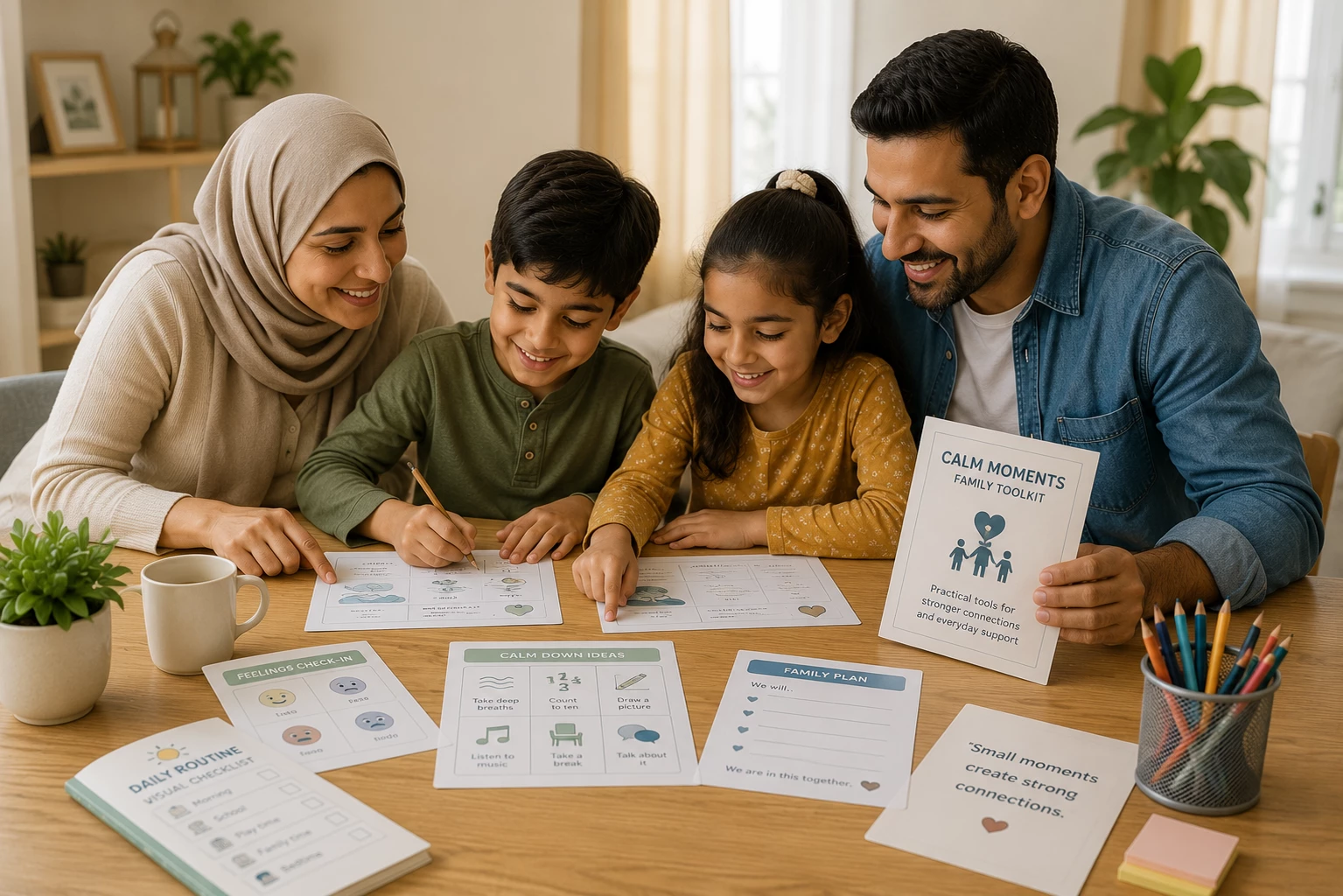 A family exploring thoughtful guidance and supportive resources together