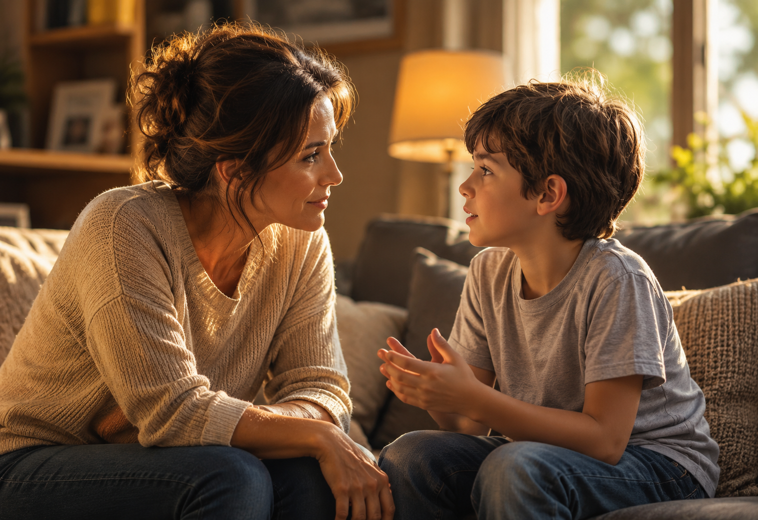 Parent calmly listening to a child at home